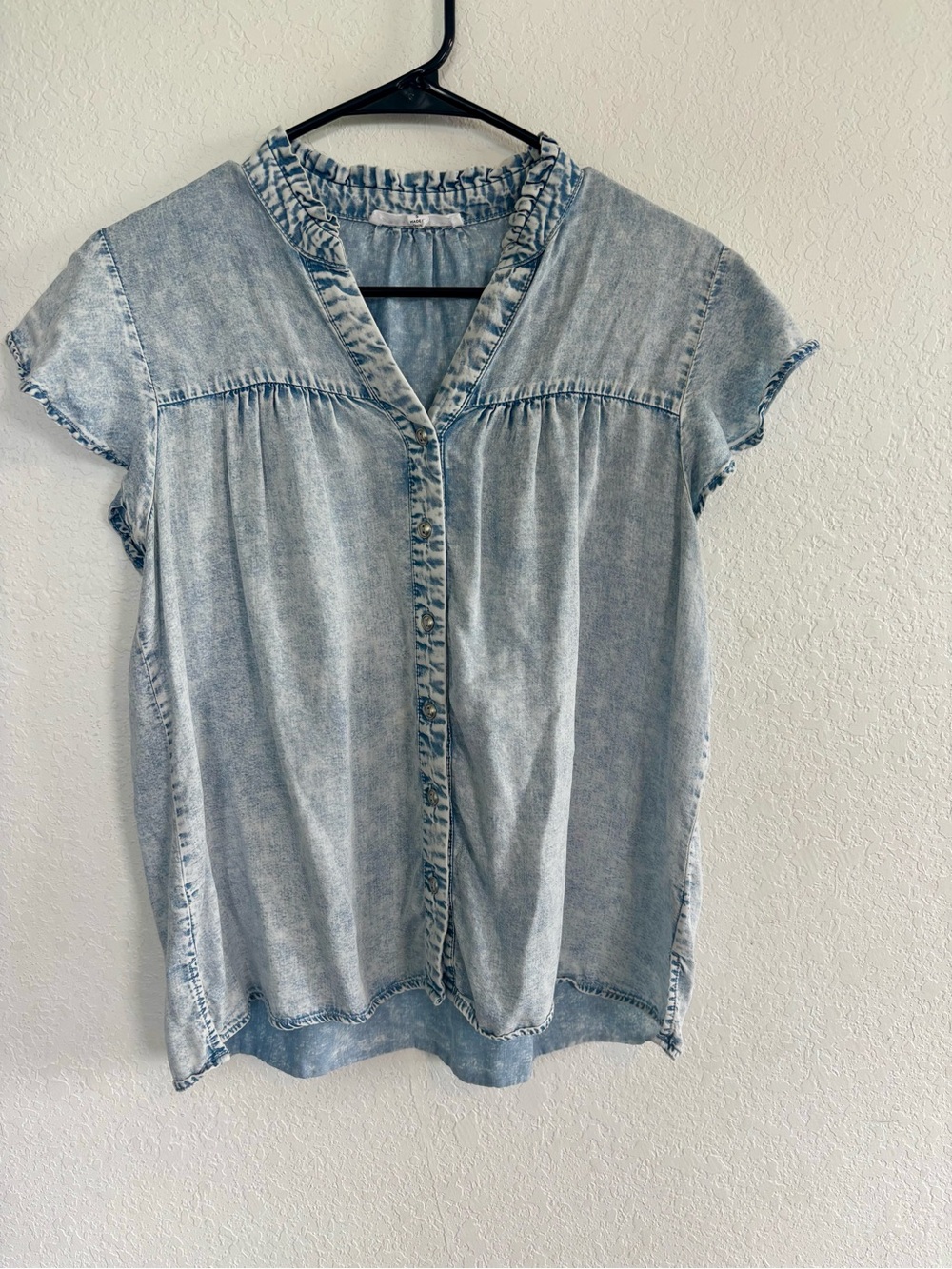 Jane and Delancey Light Blue Washed Denim Button-Up Top